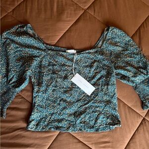 Lush Teal and Gold Speckled Blouse